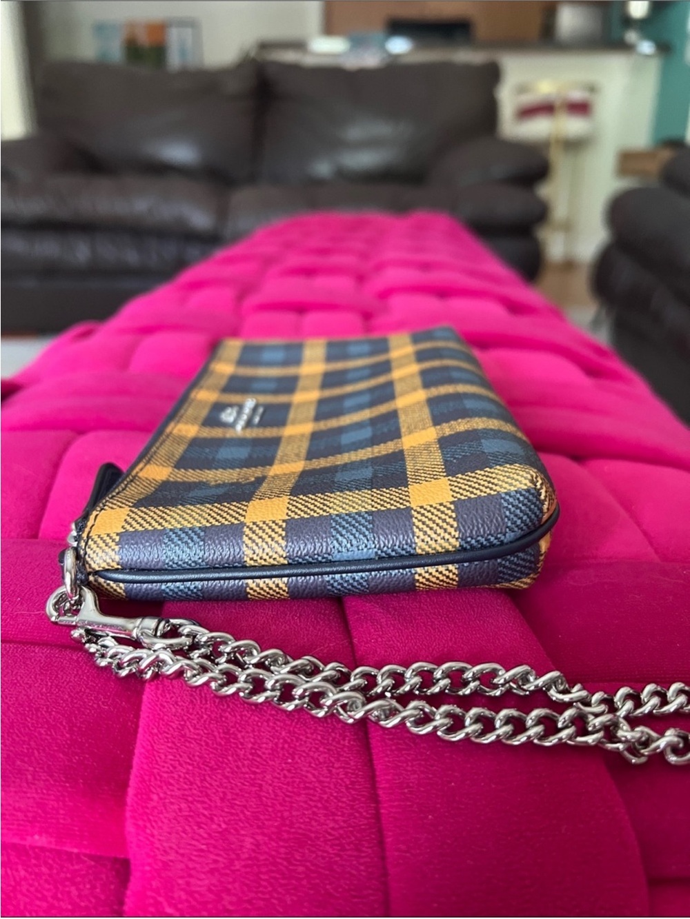 Coach Plaid Large Zip Wristlet Clutch - Picture 7 of 14